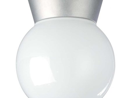 8-in Utility Ceiling Mount w  White Glass Globe Satin Aluminum Finish Online Sale