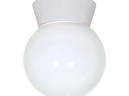 8-in Utility Ceiling Mount w  White Glass Globe White Finish For Discount