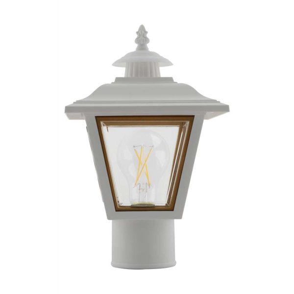 13   Coach Post Top Lantern w  Finial Beveled Acrylic Panels White Finish Discount