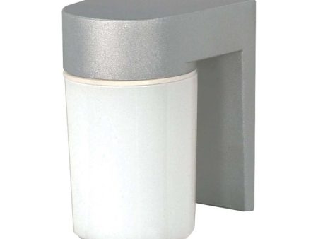 8-in Utility Wall Mount w  White Glass Cylinder Satin Aluminum Finish Supply