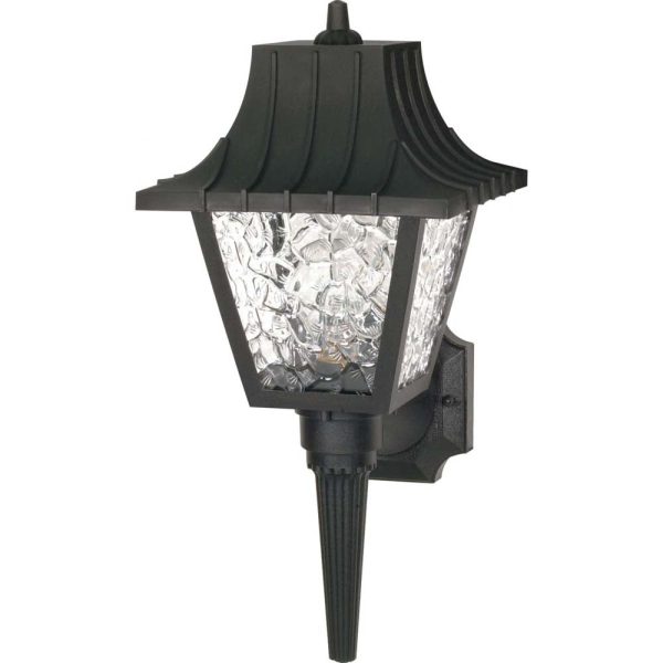 18-in Wall Lantern Mansard Lantern w  Textured Acrylic Panels Black Finish For Sale