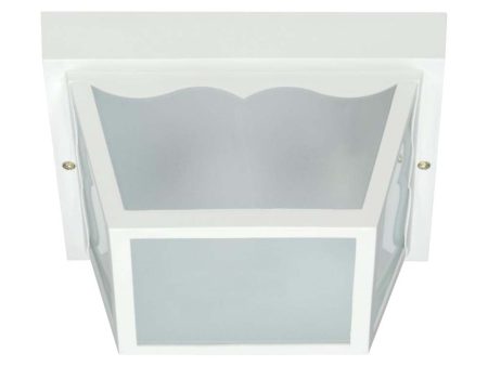 2-Light 10-in Carport Flush Mount w  Frosted Acrylic Panels White Finish Fashion