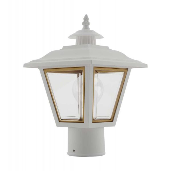 13   Coach Post Top Lantern w  Finial Beveled Acrylic Panels White Finish Discount