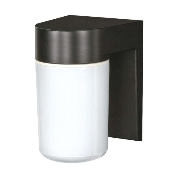 8-in Utility Wall Mount w  White Glass Cylinder Black Finish Cheap