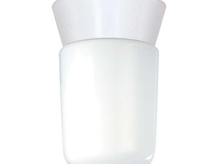 8-in Utility Ceiling Mount w  White Glass Cylinder White Finish Fashion