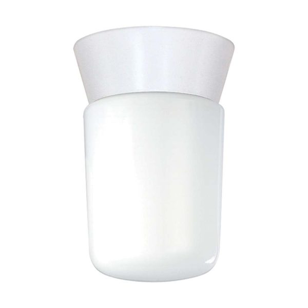 8-in Utility Ceiling Mount w  White Glass Cylinder White Finish Fashion