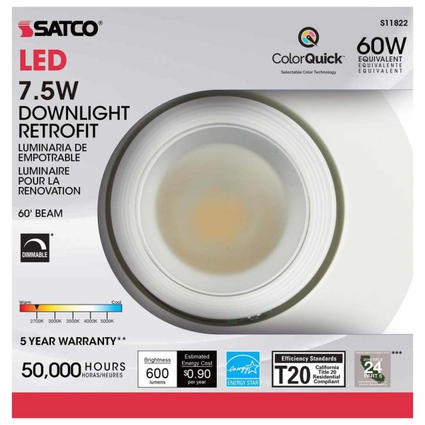 7.5w LED Directional Retrofit Downlight 4 in. CCT Tunable 60 deg.  120v Online Hot Sale