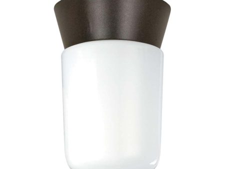 8-in Utility Ceiling Mount w  White Glass Cylinder Bronzotic Finish For Discount