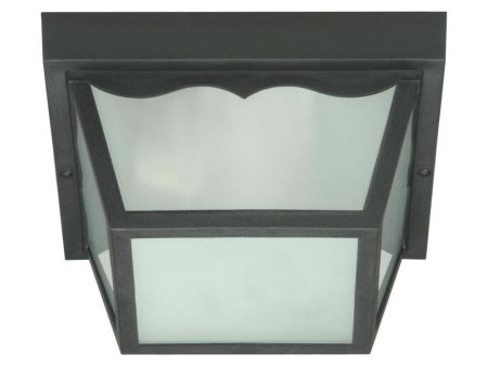 2-Light 10   Carport Flush Mount w  Frosted Acrylic Panels Black Finish For Discount