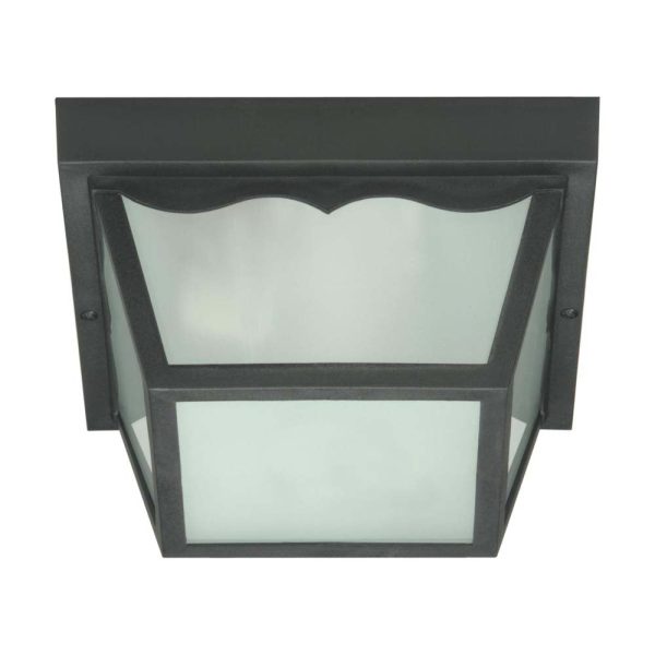 2-Light 10   Carport Flush Mount w  Frosted Acrylic Panels Black Finish For Discount