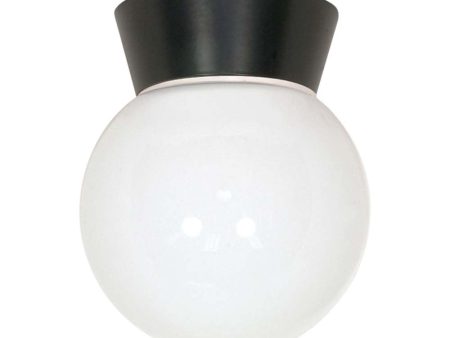 8-in Utility Ceiling Mount w  White Glass Globe Black Finish Sale