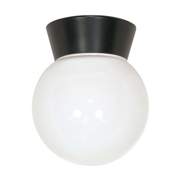 8-in Utility Ceiling Mount w  White Glass Globe Black Finish Sale