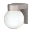 8-in Utility Wall Mount w  White Glass Globe Satin Aluminum Finish Hot on Sale