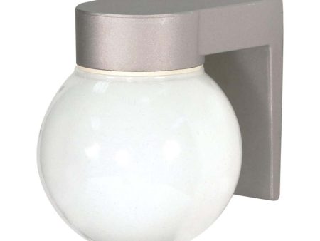 8-in Utility Wall Mount w  White Glass Globe Satin Aluminum Finish Hot on Sale