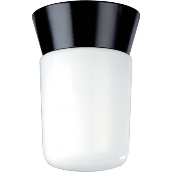 8-in Utility Ceiling Mount w  White Glass Cylinder Black Finish Hot on Sale