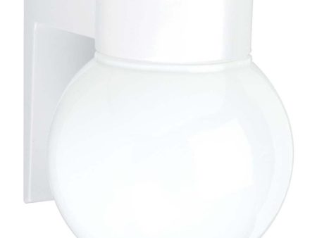 8-in Utility Wall Mount w  White Glass Globe White Finish Sale