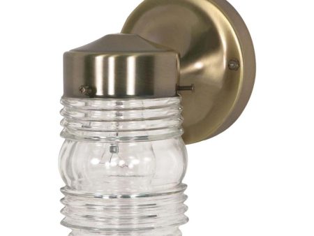 6-in Wall Mason Jar w  Clear Glass Antique Brass Finish 120v Supply