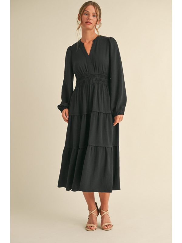 Black Tiered Midi Dress For Sale