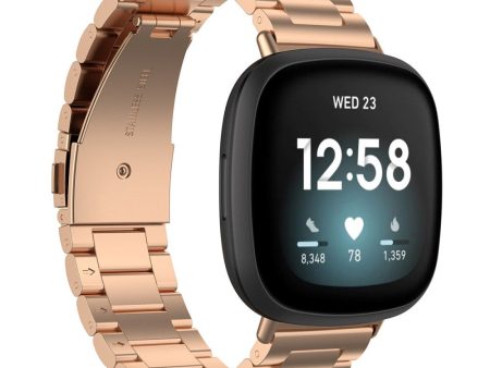 Fitbit Sense 2   Versa 4 three bead stainless steel watch strap - Rose Gold For Sale