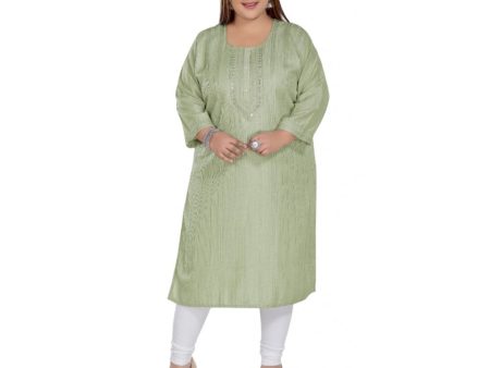 Generic Women s Casual 3 4th Sleeve Imported Fabric Self Embroidered Straight Kurti With Lining (Pista Green) Online now