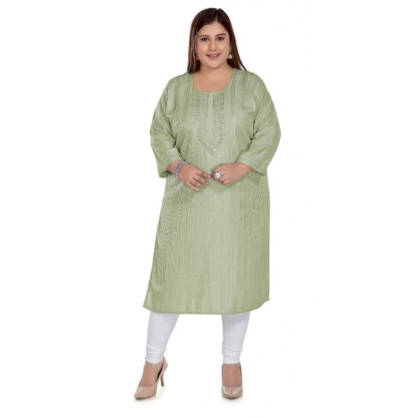 Generic Women s Casual 3 4th Sleeve Imported Fabric Self Embroidered Straight Kurti With Lining (Pista Green) Online now