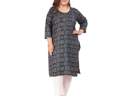 Generic Women s Office wear Designer Printed Capsule Straight Kurti (Dark Green) Online Sale