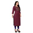 Generic Women s Cotton Embroidery Straight Kurti (Maroon) For Cheap