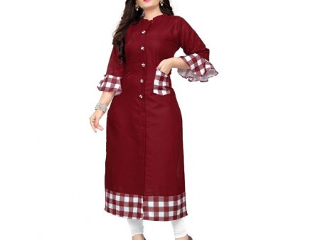 Generic Women s Cotton Digital Printed Straight Kurti (Maroon) on Sale