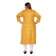 Generic Women s Casual 3 4th Sleeve Golden Foil Printed Capsule Cotton Straight Kurti (Yellow) Fashion