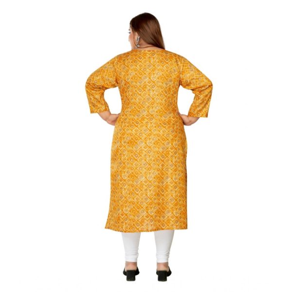 Generic Women s Casual 3 4th Sleeve Golden Foil Printed Capsule Cotton Straight Kurti (Yellow) Fashion