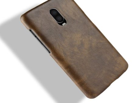 OnePlus 6T litchi skin leather case - Brown Online Hot Sale