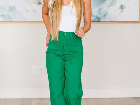 Lisa High Rise Control Top Wide Leg Crop Jeans in Kelly Green For Cheap