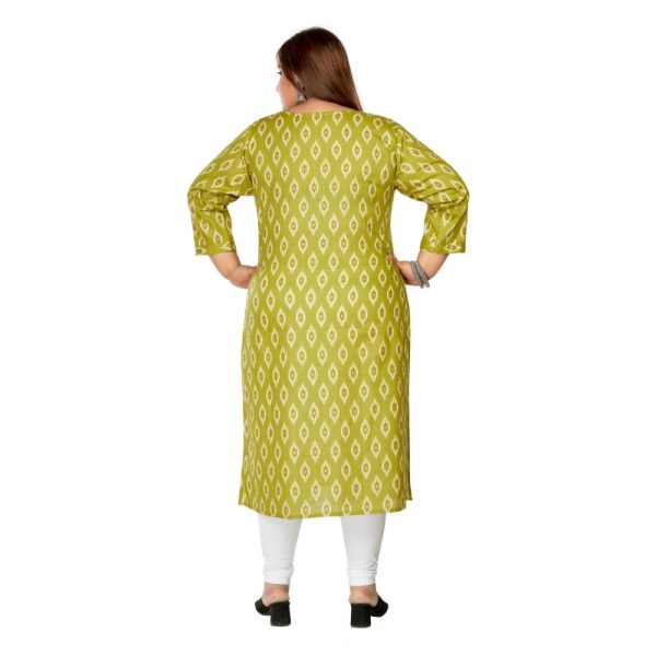 Generic Women s Casual 3 4th Sleeve Ikkat Printed Pure Cotton Straight Kurti (Pista Green) Online now