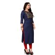 Generic Women s Cotton Embroidery Straight Kurti (Navy Blue) Online