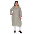 Generic Women s Casual 3 4th Sleeve Imported Fabric Self Embroidered Straight Kurti With Lining (Grey) For Cheap