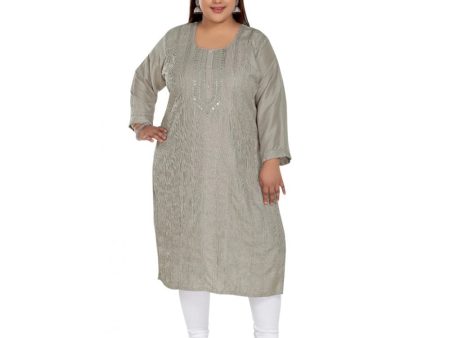 Generic Women s Casual 3 4th Sleeve Imported Fabric Self Embroidered Straight Kurti With Lining (Grey) For Cheap