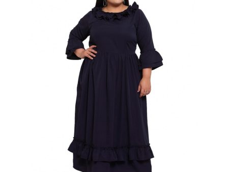 Generic Women s Crepe Solid Full Length Fit and Flare Dress (Navy Blue) For Discount