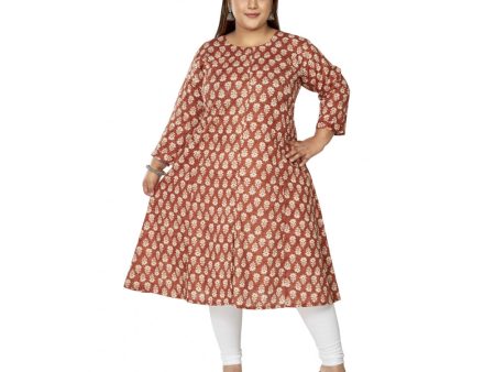 Generic Women s Casual 3 4th Sleeve Printed Pure Cotton Prince Cut A-Line Kurti (Red) Online Hot Sale