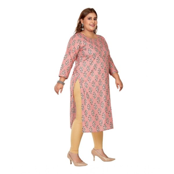 Generic Women s Casual 3 4th Sleeve Golden Foil Printed Pure Cotton Straight Kurti (Corel Pink) Cheap