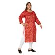 Generic Women s Casual 3 4th Sleeve Golden Foil Printed Capsule Cotton Straight Kurti (Red) on Sale