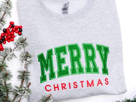 PREORDER: Embroidered Merry Christmas Glitter Applique Sweatshirt Cheap