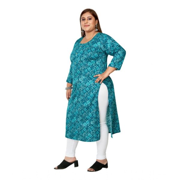 Generic Women s Casual 3 4th Sleeve Golden Foil Printed Capsule Cotton Straight Kurti (Green) For Cheap