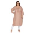 Generic Women s Casual 3 4th Sleeve Imported Fabric Self Embroidered Straight Kurti With Lining (Corel Pink) on Sale