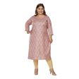 Generic Women s Casual 3 4th Sleeve Golden Foil Printed Pure Cotton Straight Kurti (Corel Pink) Cheap