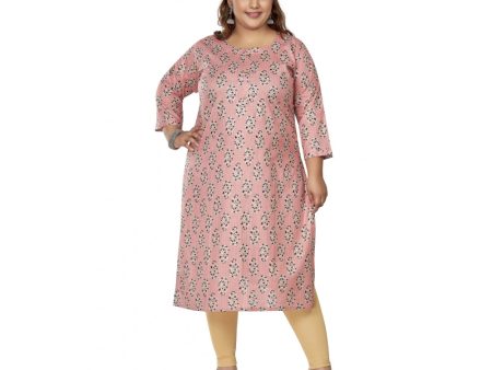 Generic Women s Casual 3 4th Sleeve Golden Foil Printed Pure Cotton Straight Kurti (Corel Pink) Cheap