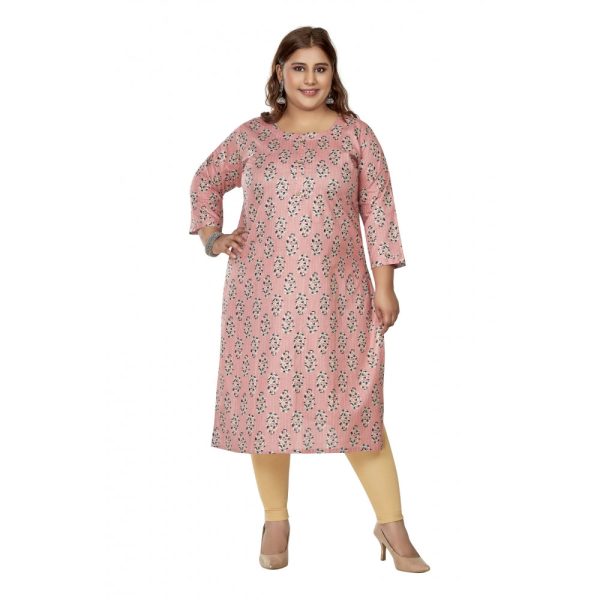 Generic Women s Casual 3 4th Sleeve Golden Foil Printed Pure Cotton Straight Kurti (Corel Pink) Cheap