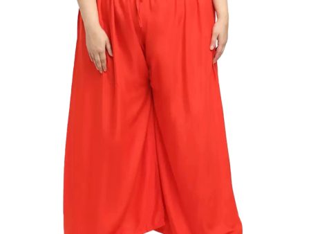 Generic Women s Plus Size Flared Fit Viscose Rayon Palazzo Trousers (Red) Sale