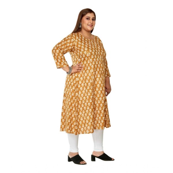 Generic Women s Casual 3 4th Sleeve Printed Pure Cotton Prince Cut A-Line Kurti (Mustard) Hot on Sale