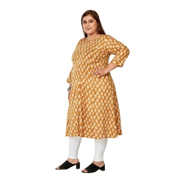 Generic Women s Casual 3 4th Sleeve Printed Pure Cotton Prince Cut A-Line Kurti (Mustard) Hot on Sale