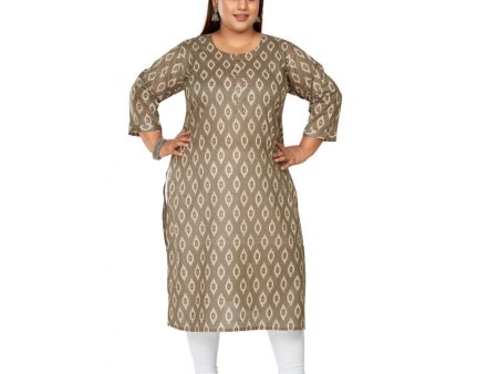 Generic Women s Casual 3 4th Sleeve Pure Cotton Ikkat Printed Straight Kurti (Dark Grey) Online Hot Sale